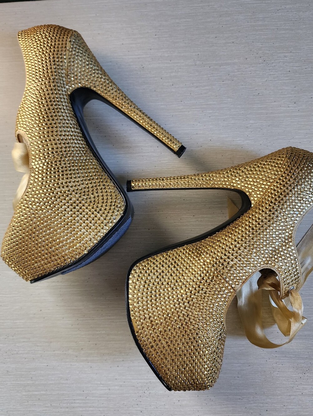 Bordello Gold Rhinestone Heels - Picture 4 of 7